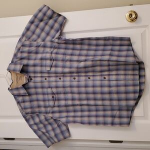 NWT Faded Glory Men's Shirt, Size L, Short sleeve, Plaid pattern, color blue/tan